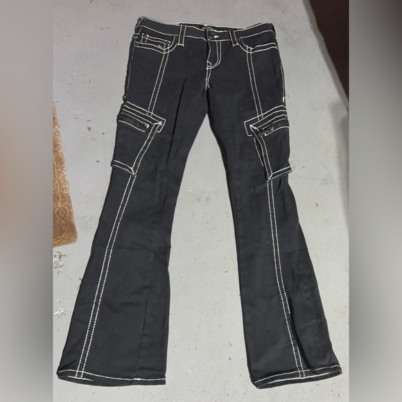 True Religion Black Flare Jeans with Contrast Stitching - Picture 1 of 8